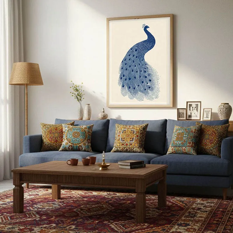 Minimal Peacock Motif Canvas Wall Painting With Brown Frame media 5
