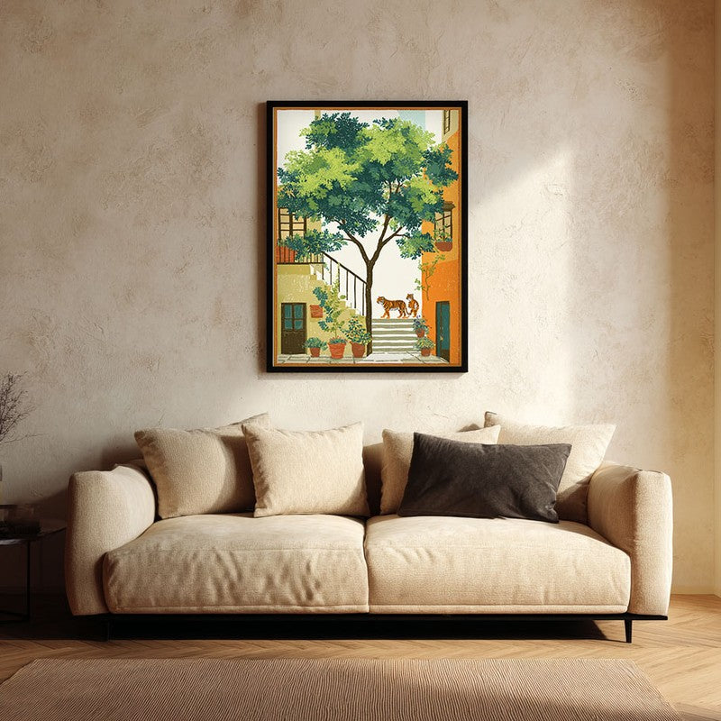 Verdara Courtyard Canvas Wall Painting With Black Frame