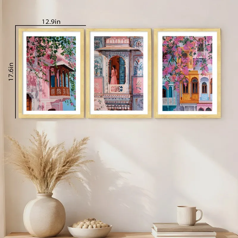 Jaipur Heritage Paper Wall Painting With Frame - Set Of Three media 11