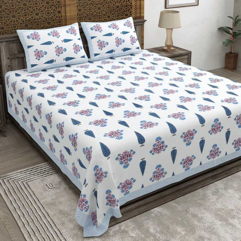 Desia Cotton Bedsheet (White,Pink) - 240 TC media 1