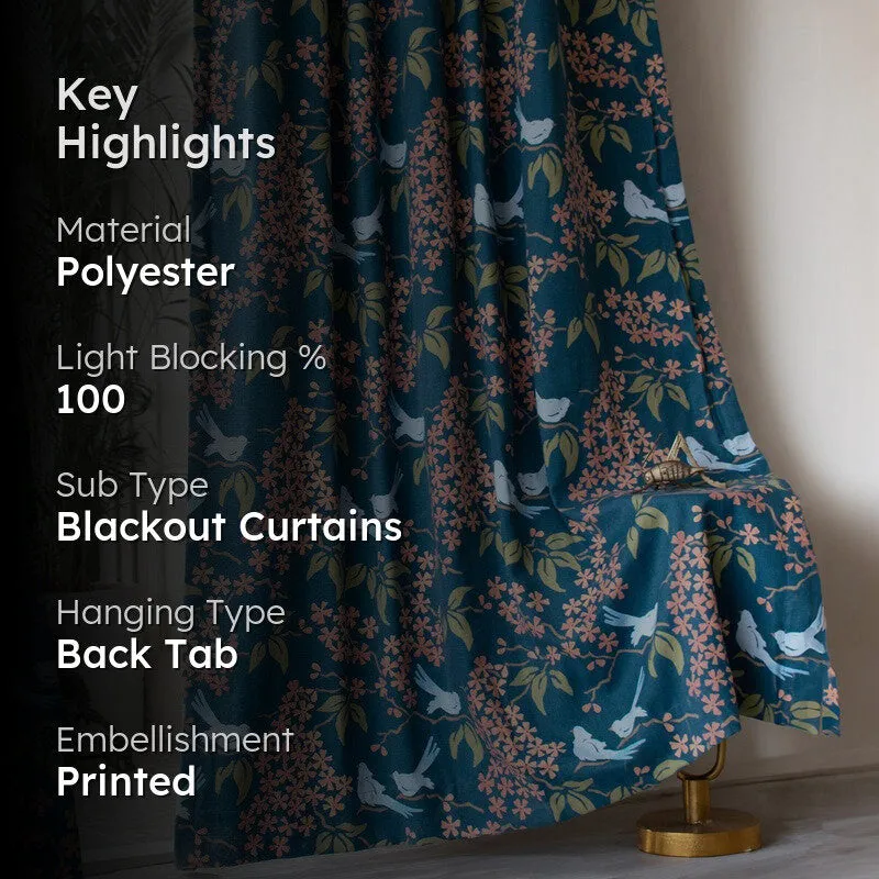 Tranquebar Home Floral Majesty Polyester Curtains(Blue) - Set Of Two media 2