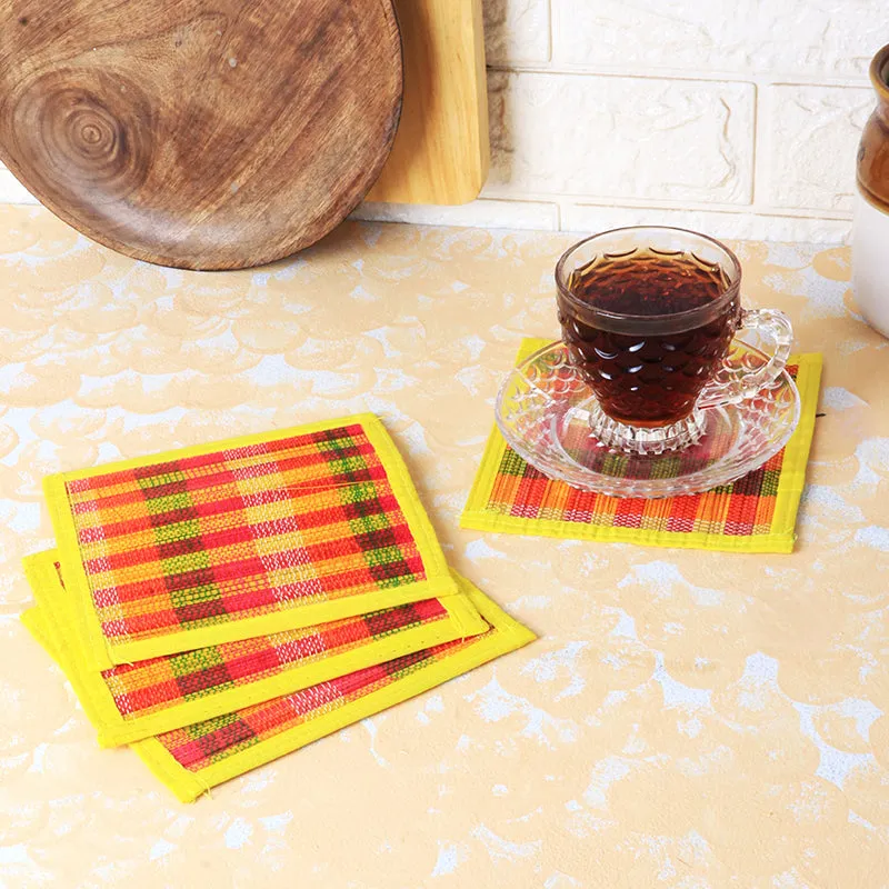 Chequered Zen Bamboo Coaster (Yellow) - Set Of Four media 3