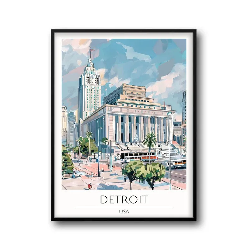 Vintage Detroit Framed Canvas Wall Painting media 5