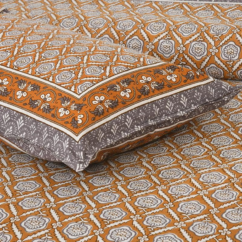 Opala Printed Cotton Bedsheet (Orange) - 160 TC media 3