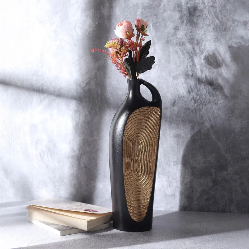 Alloy Art Vase - Black,Gold media 1