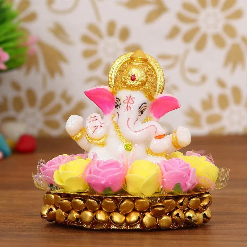 Lord Vinayak Pooja Tealight Candle Holder - Yellow & Pink media 1