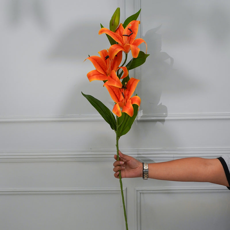 Faux Lily Flower Stick (Orange) - 39 CM