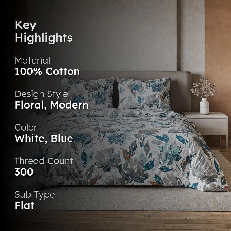 Vintage Rustica Fitted Cotton Bedsheet (Blue) - 300 TC media 2
