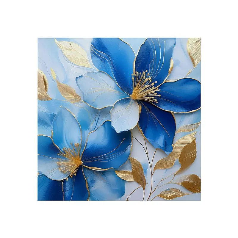 Blue-Gold Blossoms Poly Canvas Wall Painting media 4