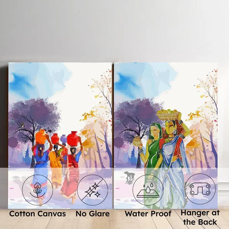 Rural Drapes Wall Painting - Set Of Two media 5