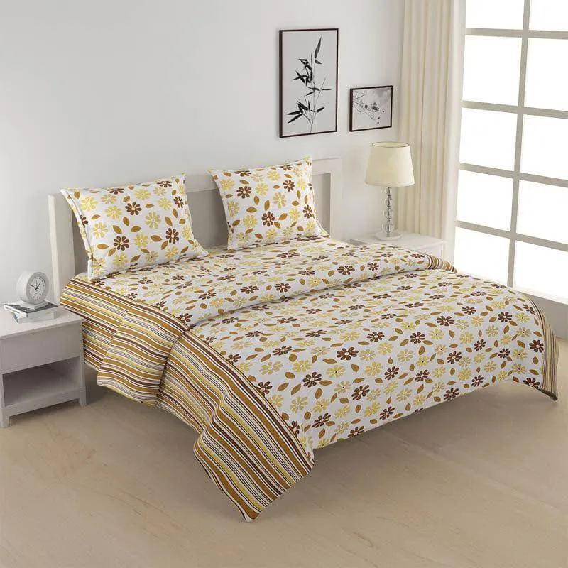 Swayam Floral Punch Cotton Bedsheet (Brown) - 160 TC media 1