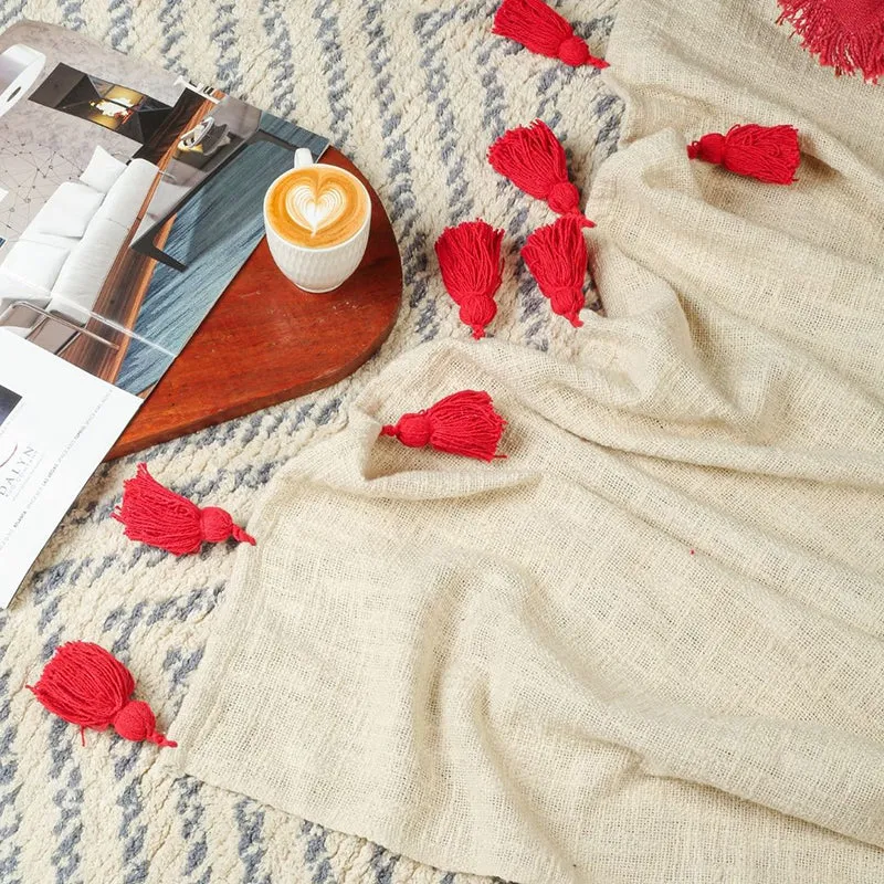 Tassura Tasselled Cotton Throw - Red media 7