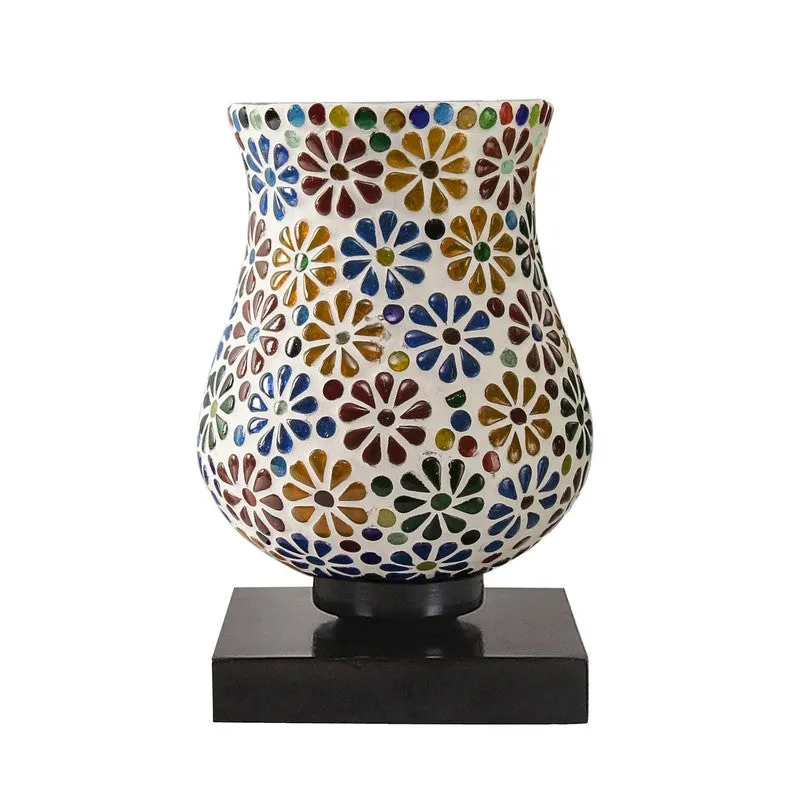 Glowcraft Mosaic Glass Table Lamp With Wooden Base - Multicolor media 5
