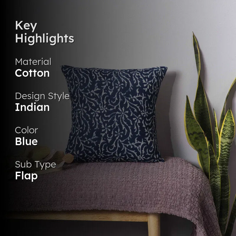 Indigo Vine Cotton Cushion Cover media 2