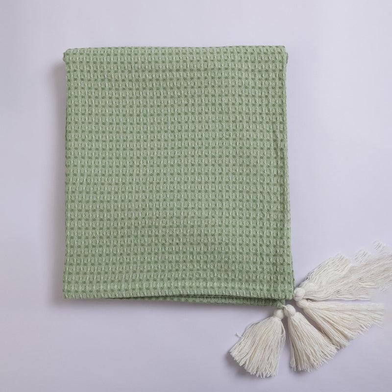 Forest Fables Knitted Cotton Throw - Sage Green media 3