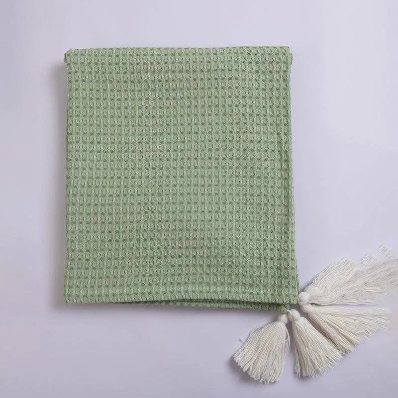 Forest Fables Knitted Cotton Throw - Sage Green media 3