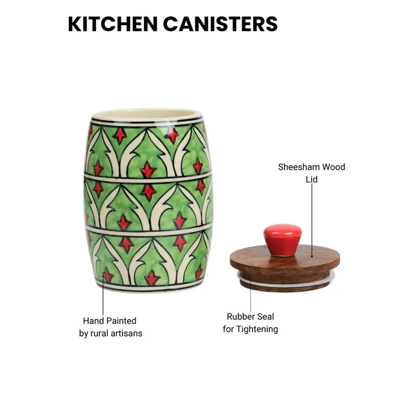 Handcrafted Ceramic Jar (Green, 550 mL Each) - Set Of Two media 6