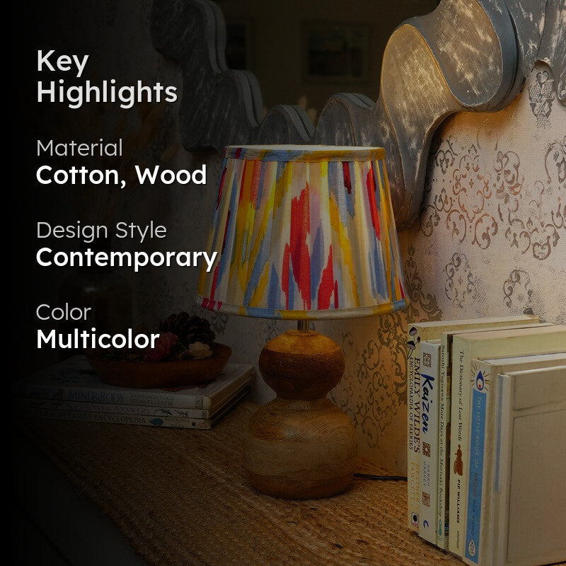 Solstice Ember Wooden Base Cotton Table Lamp - Multicolor media 2