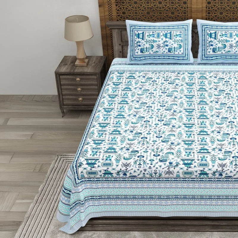 Royalus Cotton Bedsheet (Blue,White) - 240 TC media 3
