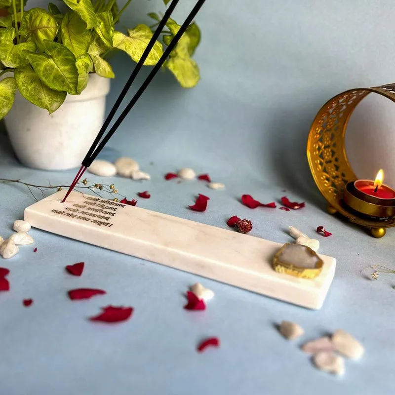 Nmokar Matra Marble Incense Holder With Agate Plating - White media 3