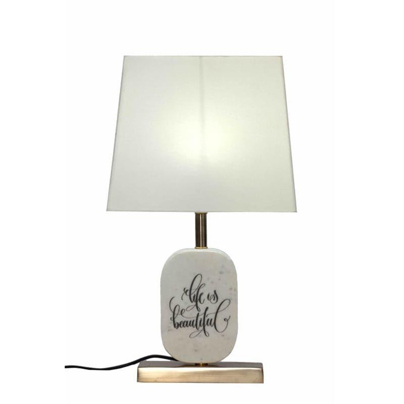 Life Light Printed Marble & Brass Base Fabric Table Lamp - White media 3