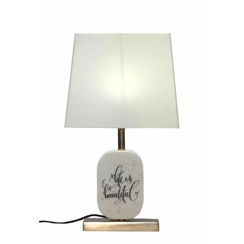 Life Light Printed Marble & Brass Base Fabric Table Lamp - White media 3