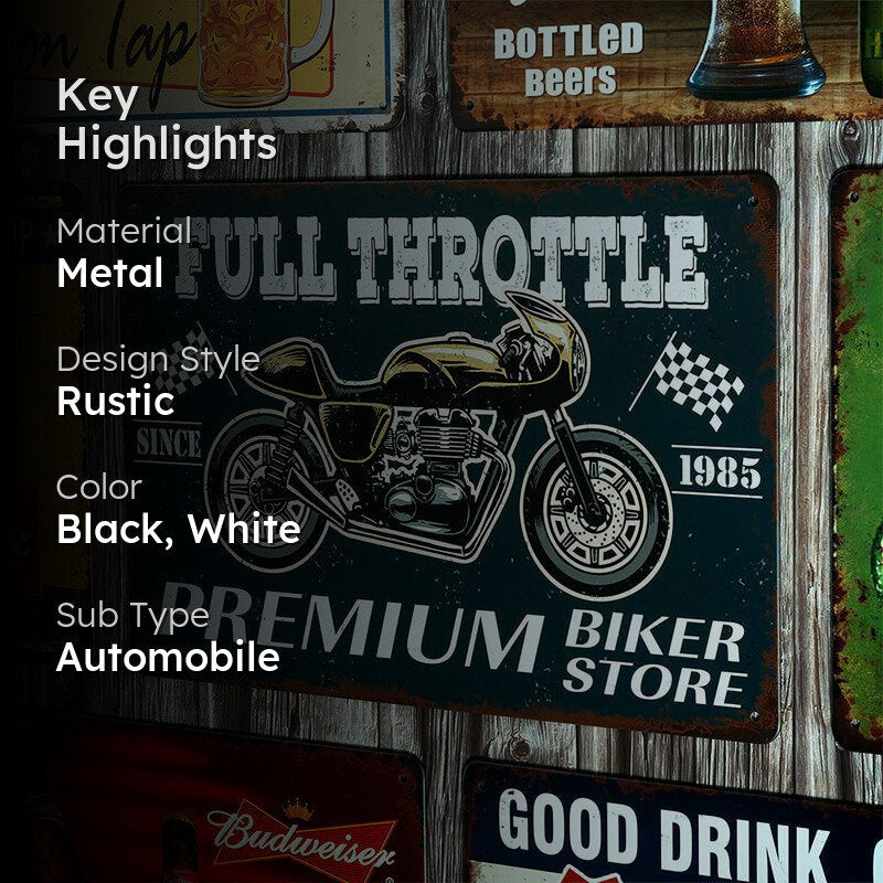 Full Throttle Premium Bike Store Retro Metal Wall Accent media 2