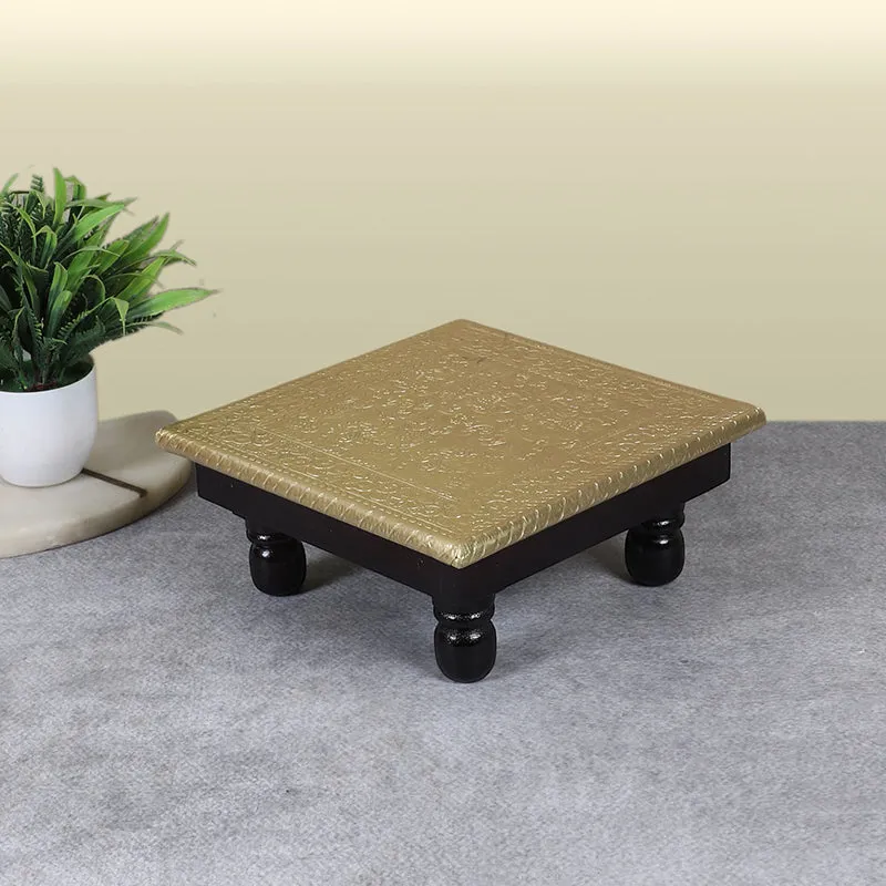 Zarokh Brass Finish Mango Wood & MDF Stool media 1