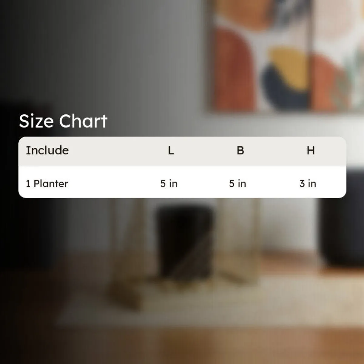 Size chart graphic for the planter