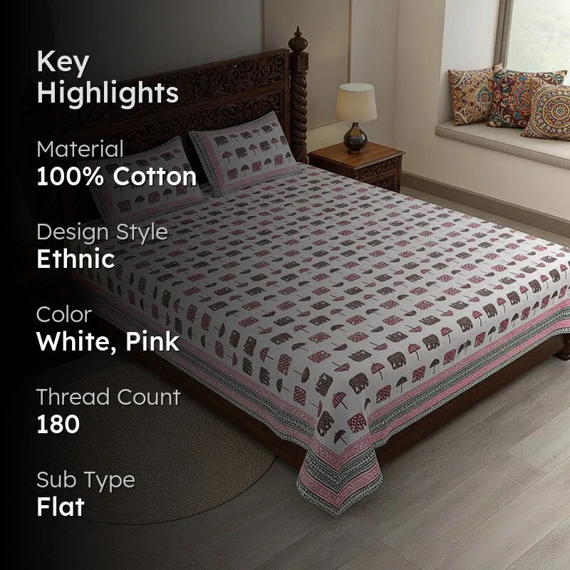 Hastina Parade Cotton Bedsheet (Pink, Grey) - 180 TC media 2