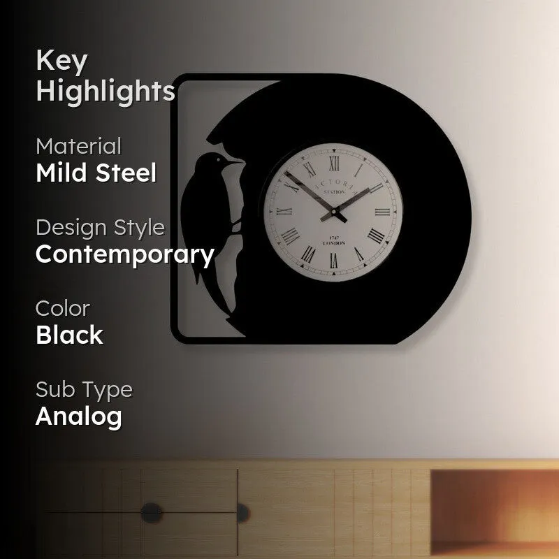 Bird Steel Analog Wall Clock - Black media 2