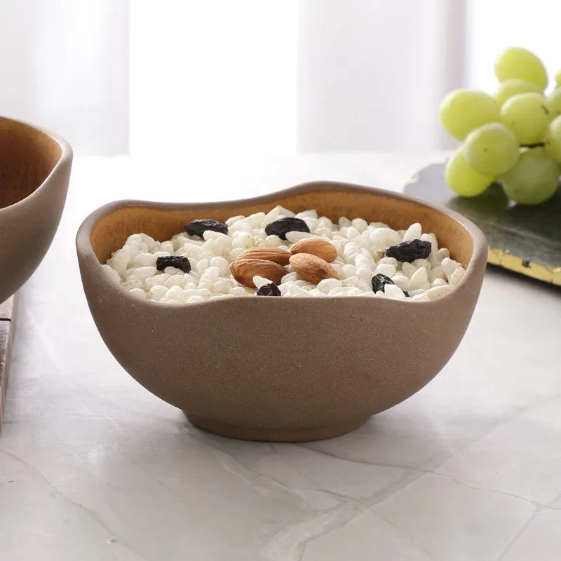 Matte Brown Hexa-Shaped Stoneware Bowl - 400 mL media 1