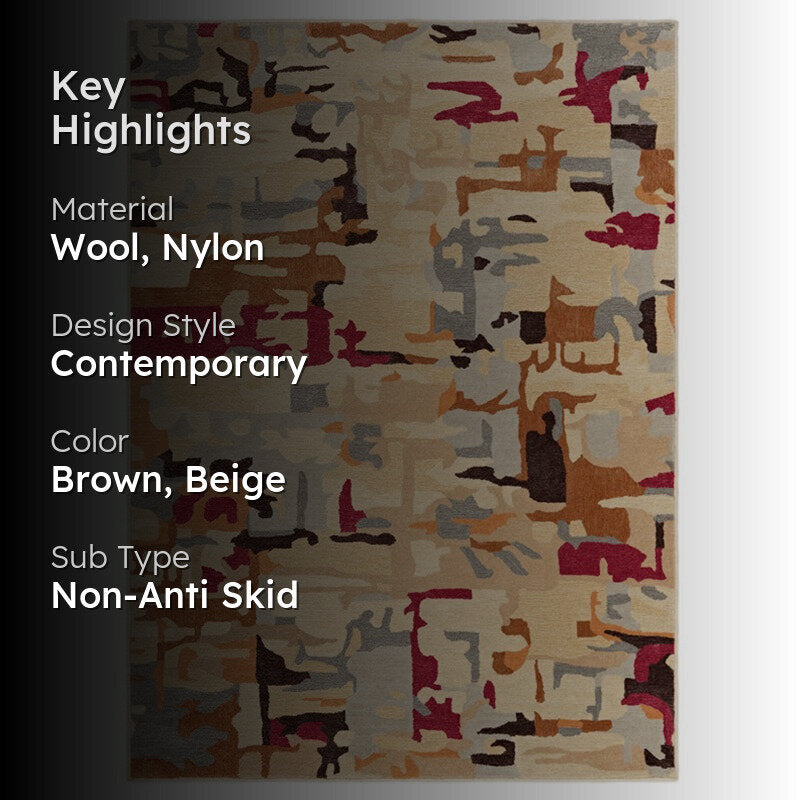 Horus Hand Tufted Abstract Wool & Nylon Carpet - Brown & Beige media 2