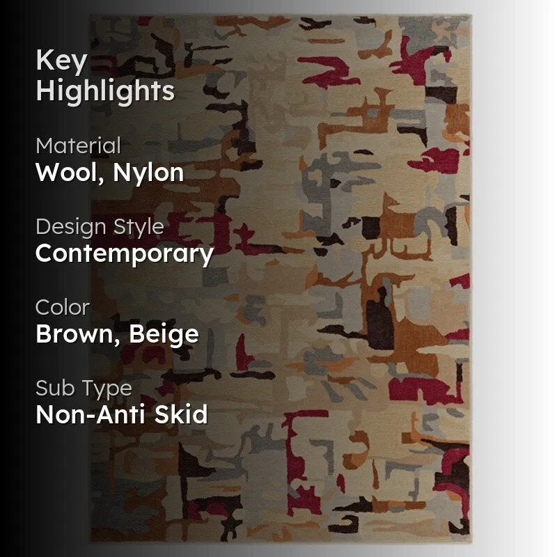 Horus Hand Tufted Abstract Wool & Nylon Carpet - Brown & Beige media 2