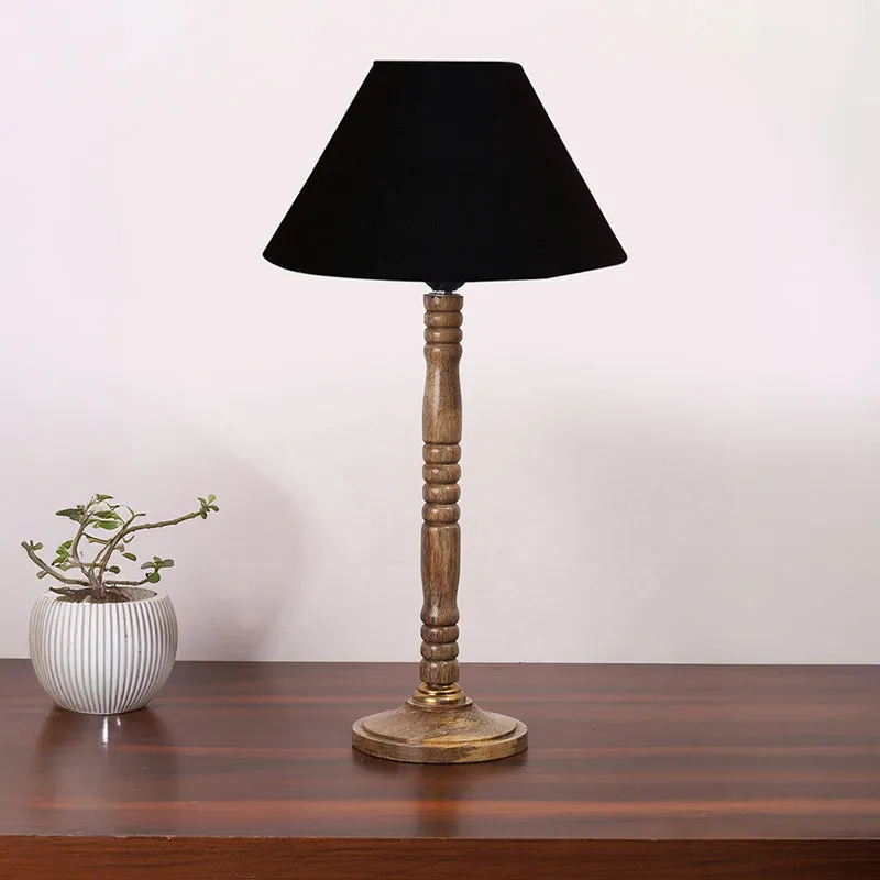 Glow Mesa Table Lamp With Carved Wooden Base - Black,Brown media 3