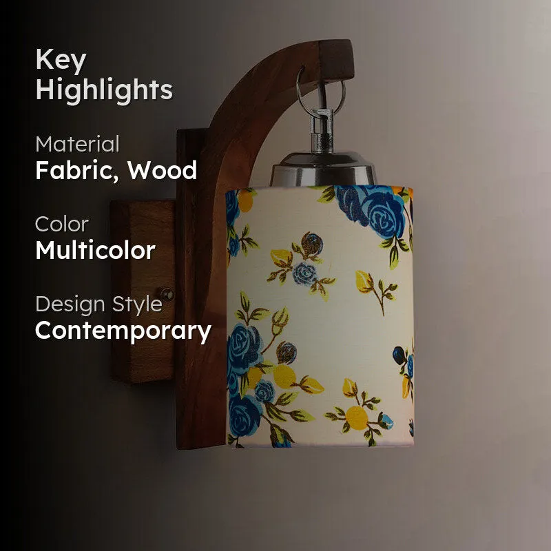 Forma Blue Fleur Cylindrical Fabric & Wooden Wall Lamp media 2