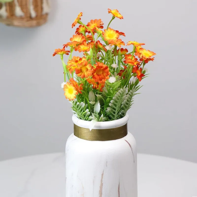 Bit-Daisy Silk Artificial Flowers Stick - Orange & Yellow media 3