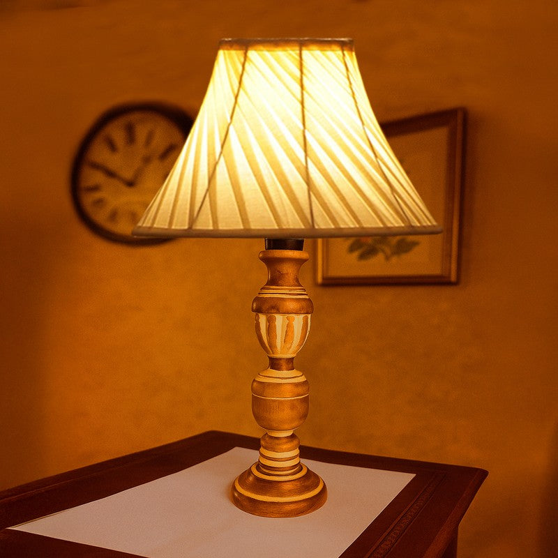 Zenrae Pleatrix Wooden Table Lamp - Ivory