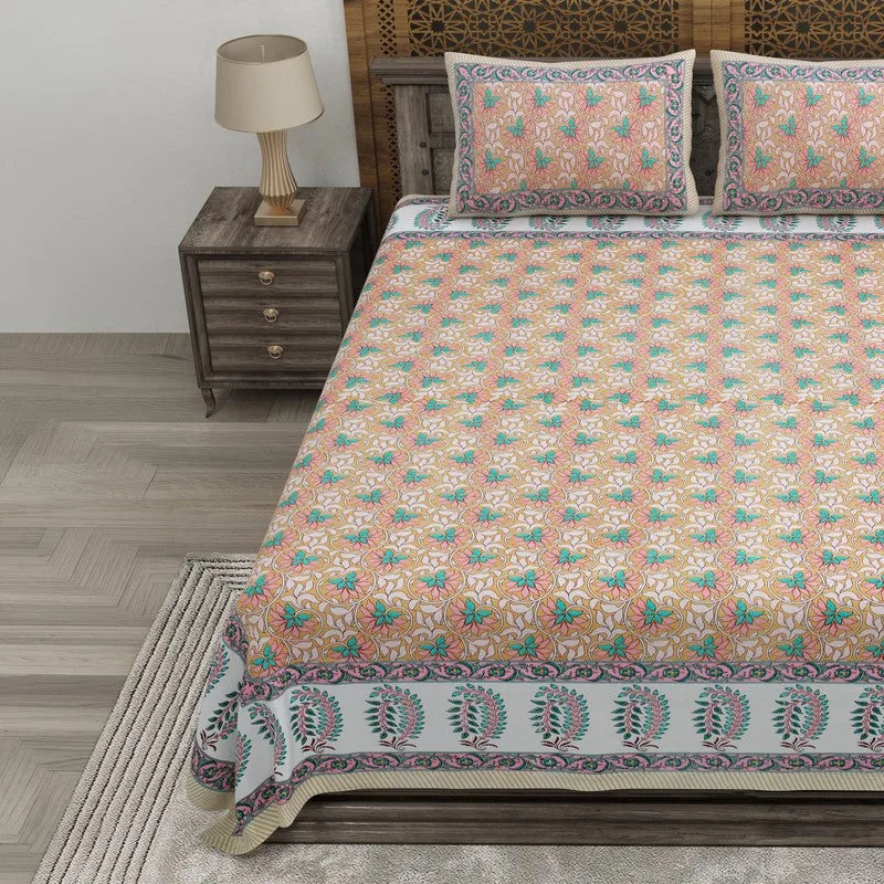 Auraus Cotton Bedsheet (Peach,Green) - 240 TC media 3