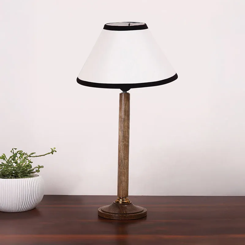 Monochrome Edge Table Lamp With Wooden Base - White,Brown media 3