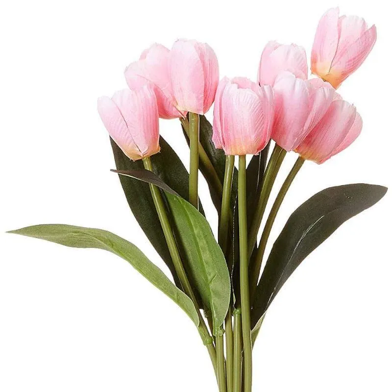 Faux Tulip Plastic & Silk Artificial Flower Bunch - Pink - 4