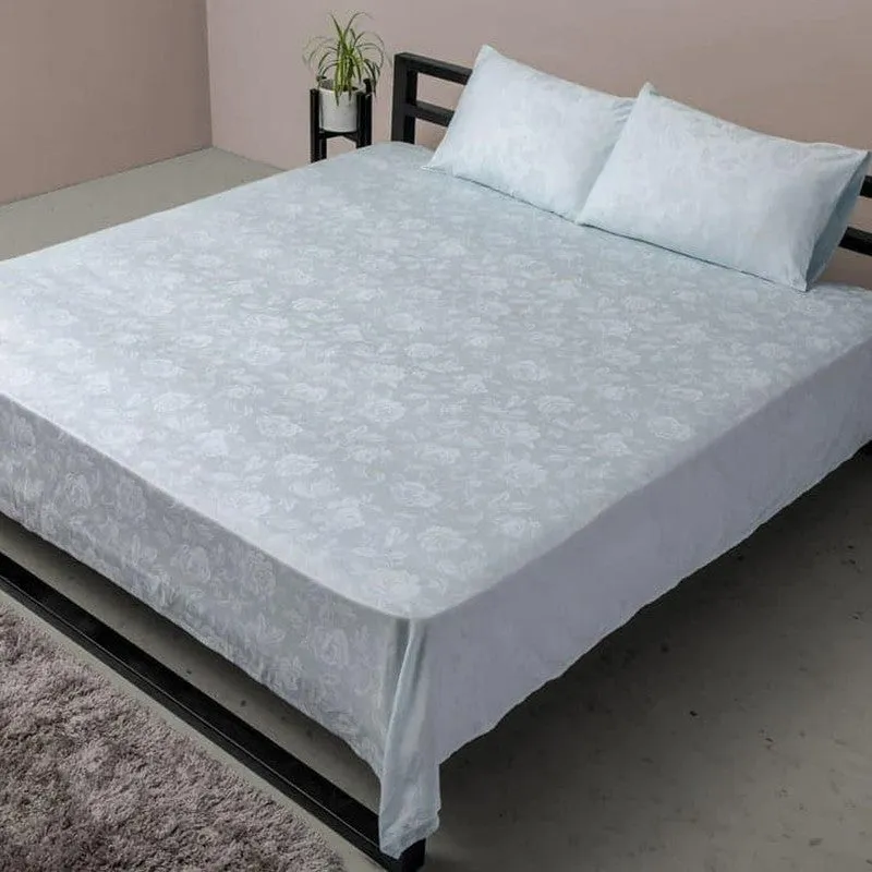 Fruva Floral Jacquard Cotton Bedsheet (Pale Blue) - 300 TC media 1