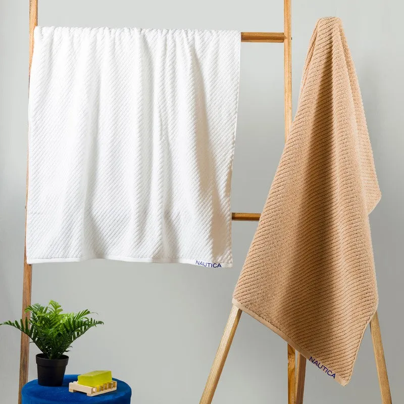 Nautica Riviera Soft Cotton Bath Towel (White & Brown) - Set Of Two media 1