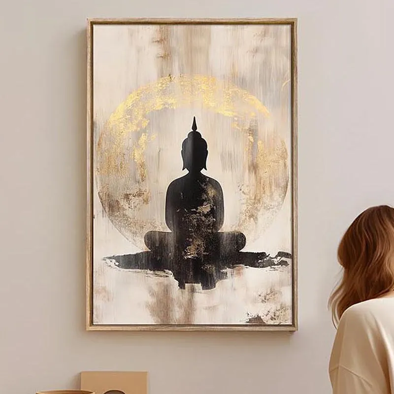 Shadow Buddha Canvas Spiritual Wall Art With Frame media 5