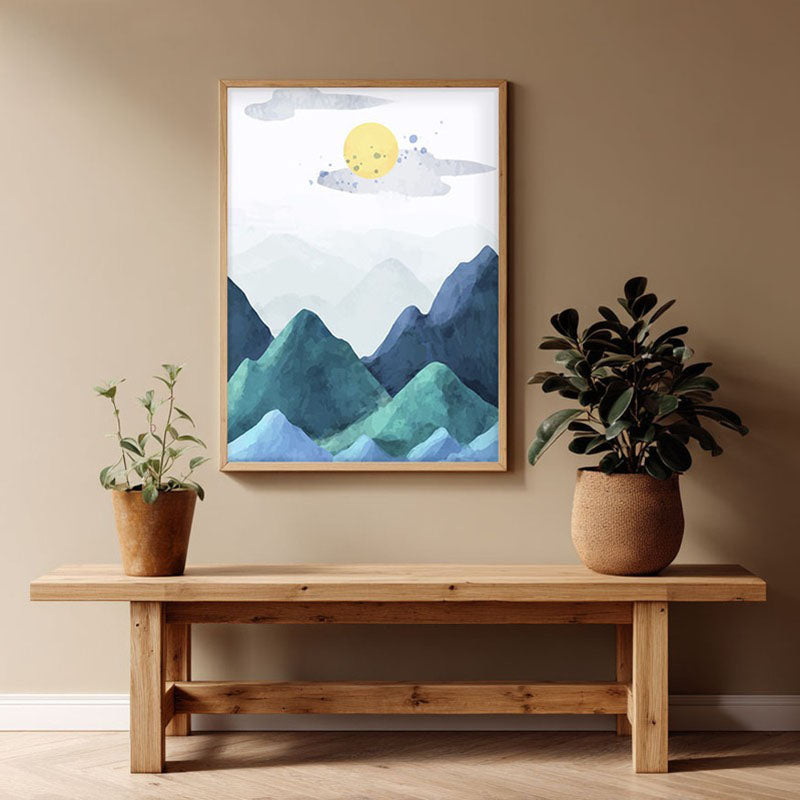 Blue Peaks Archival Paper Wall Art - Natural Brown Frame