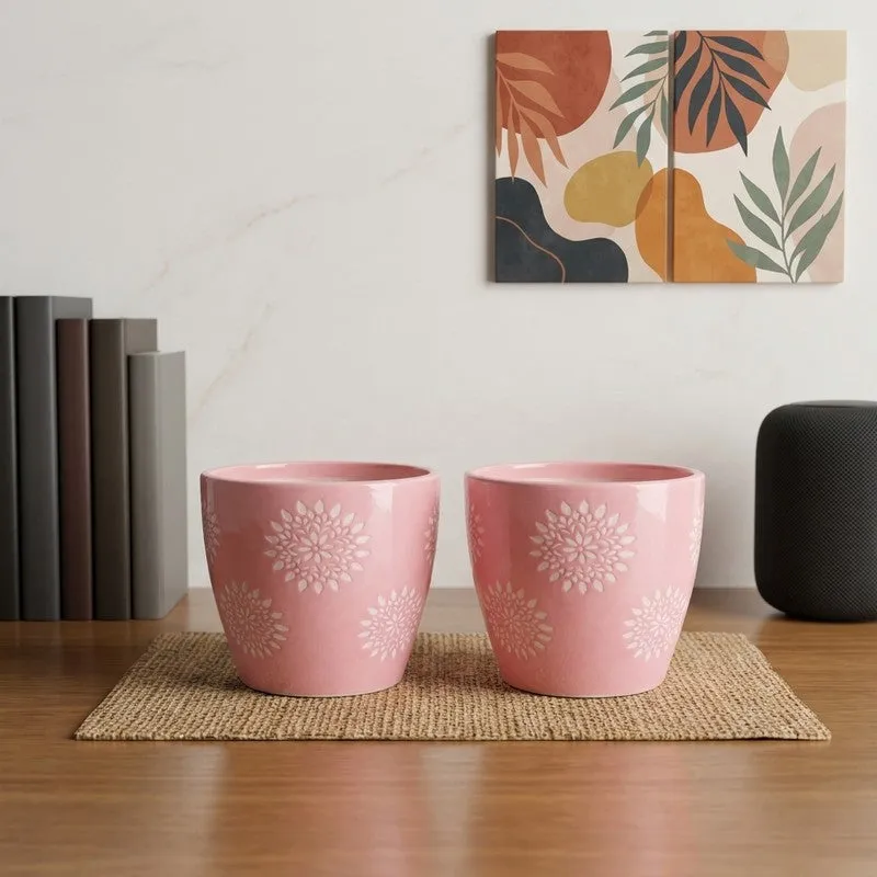 Flora Blush Ceramic Planter (Pink) - Set of Two media 1