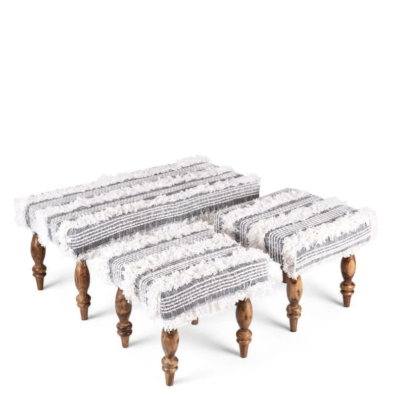 Cazro Sheesham Wooden Bench with Stools (Grey) - Three Piece Set media 4
