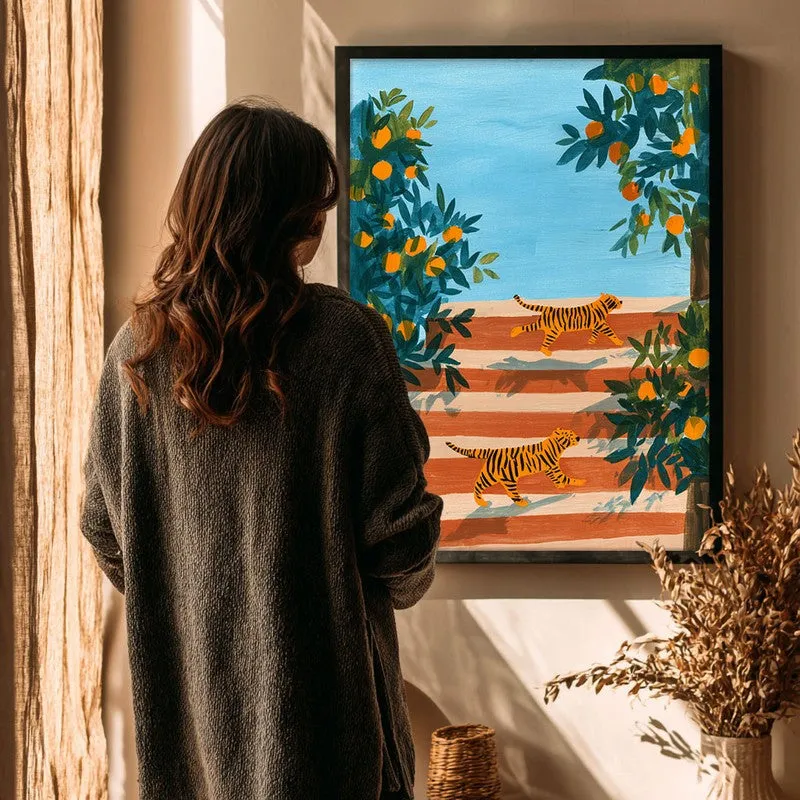 Tangerine Trees Canvas Wall Painting - Black Frame media 4