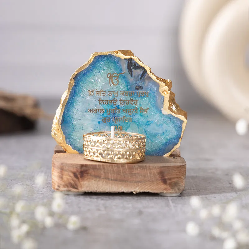 Agate Onkar Mantra Tea Light Holder - Blue media 3