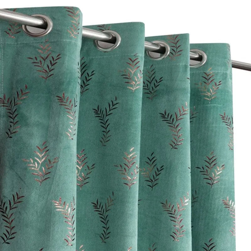 Gilded Touch Printed Velvet Curtains (Sea Green,Gold) - Set Of Two media 3
